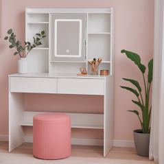 Toaletní stolek s LED zrcadlem a úložným prostorem na šperky