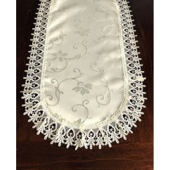 Față de masă ovală bej de lux cu broderie delicată și dantelă