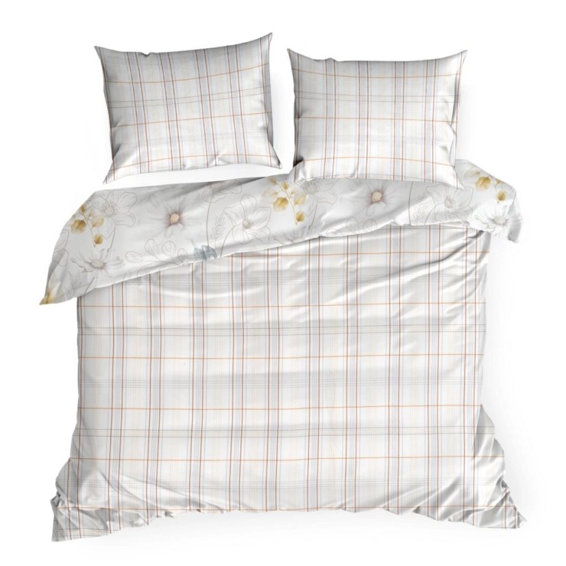 Obojstranné posteľné obliečky s decentnou potlačou kvetov - biele