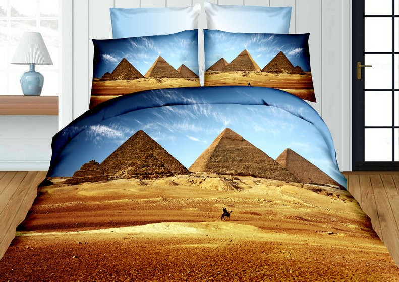 Pyramidy v Egyptě ložní povlečení modro hnědé barvy