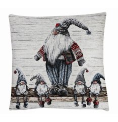 Vianočná gobelínová obliečka na vankúš Šedí škriatkovia