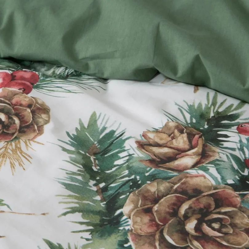 Vianočné posteľné obliečky s vetvičkami a šiškami