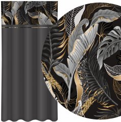Tenda semplice grigio scuro con stampa di foglie grigie e oro
