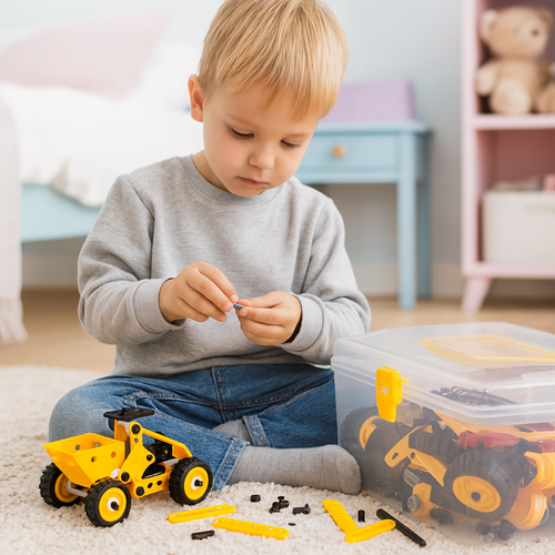 Kreatív 3D építő készlet gyerekeknek - 100 alkatrész csavarokkal, kerekekkel és szerszámokkal