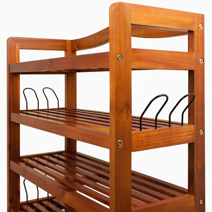 Schuhregal aus massivem Akazienholz 75 × 26 × 82 cm