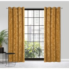 Dizajnový záves zlatej farby s prírodným motívom na kruhy 140 x 250 cm Dizajnový záves zlatej farby s prírodným motívom na kruhy 140 x 250 cm