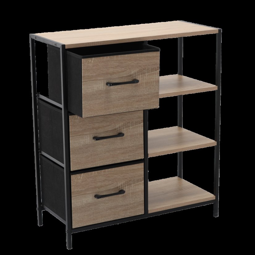 Комод с 3 чекмеджета, облицовани с плат, и рафтове, 70 x 30 x 80 см