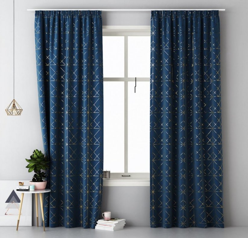 Modre zavese v skandinavskem stilu na traku za trepalnice 140 x 280 cm
