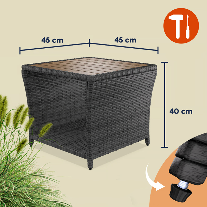 Măsuță laterală din poliratan cu blat din lemn de salcâm 45 × 45 cm