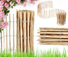 Vrtna ograja iz cepanih leskovih palic, vtkana na žici