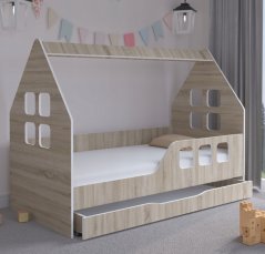 Otroška posteljna hišica s predalom 160 x 80 cm iz hrasta sonoma desno