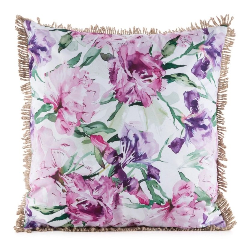 Vodoodolná záhradná obliečka na vankúš s kvetinovým motívom a strapcami