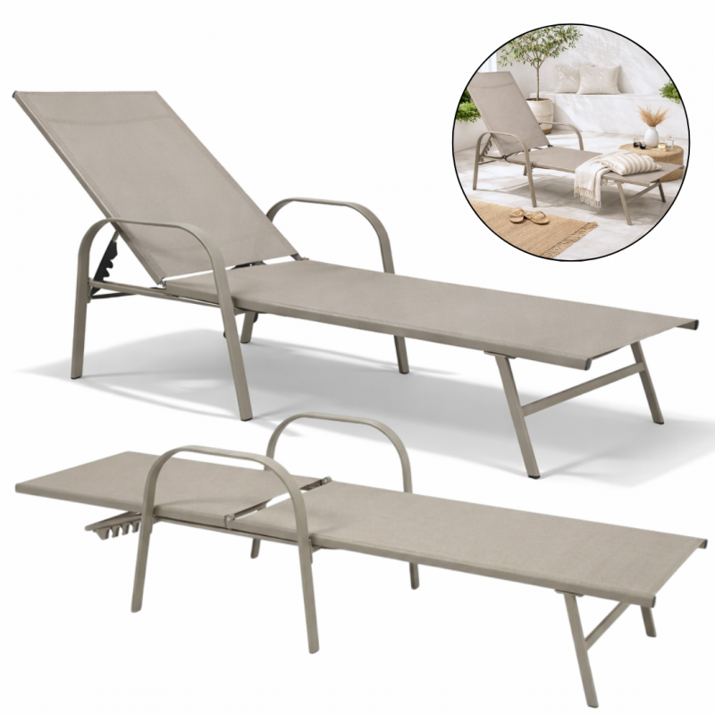 Béžové zahradní lehátko s nastavitelným opěradlem - ideální pro relaxaci