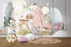 Adesivo murale per bambini animali nel prato magico