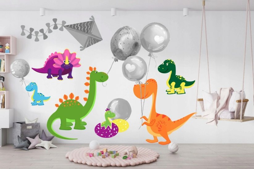 Autocolant colorat vesel de perete cu dinozauri