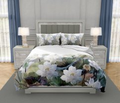 Posteľné obliečky s bavlneného saténu s motívom bielych lotosov