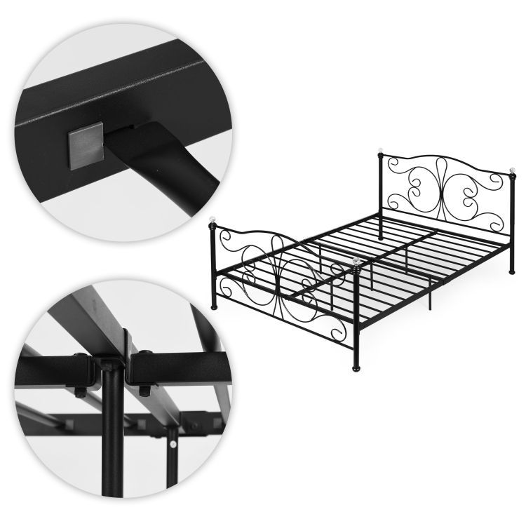 Moderní kovová postel se stabilním rámem a vysokým čelem