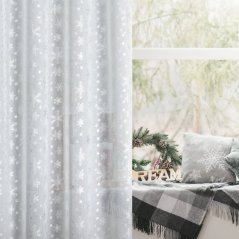 Weihnachtsvorhang weiß mit silbernem Schneeflockenprint
