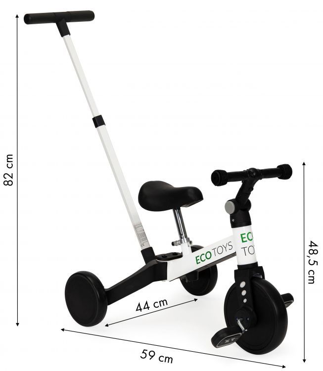 Triciclu cu bară de ghidare în alb ECOTOYS