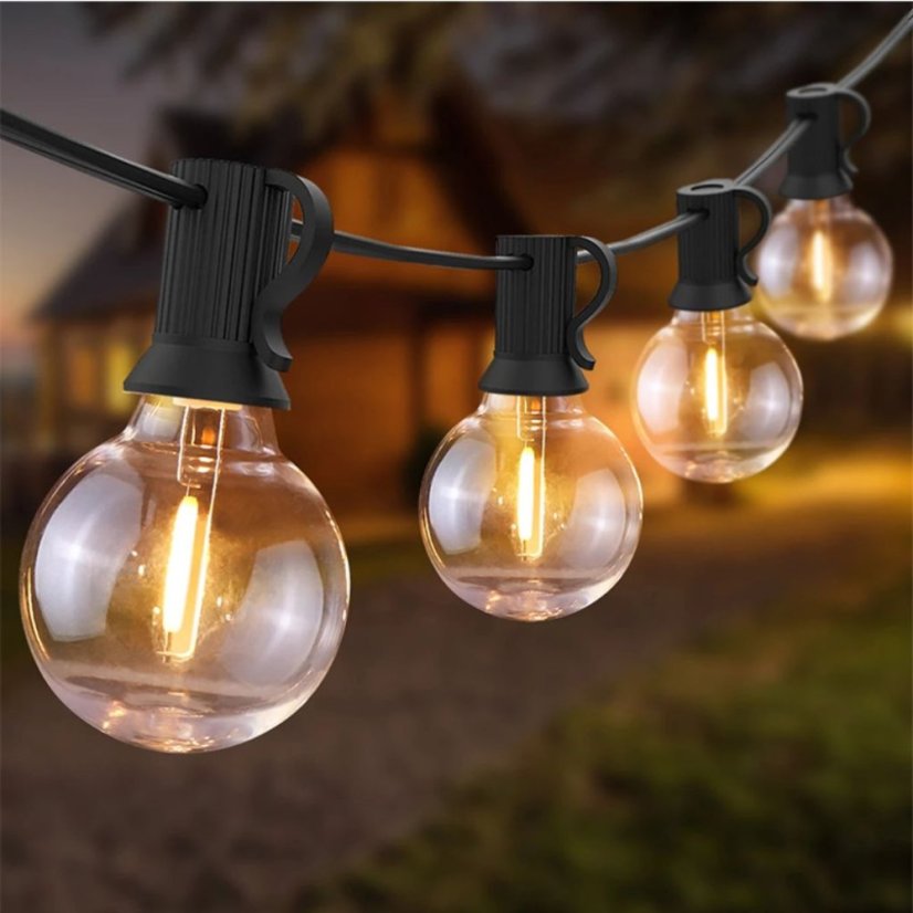 Kerti LED fényfüzér 15 m - 20 dekoratív izzó G40, melegfehér fény, IP44