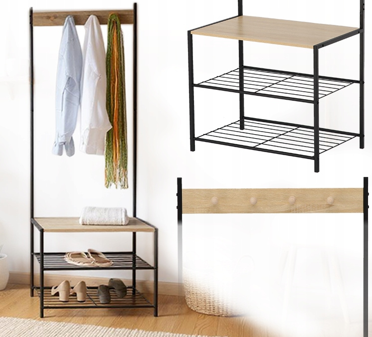 Szabadon álló ruhafogas kampókkal és polcokkal - 60 x 40 x 175 cm