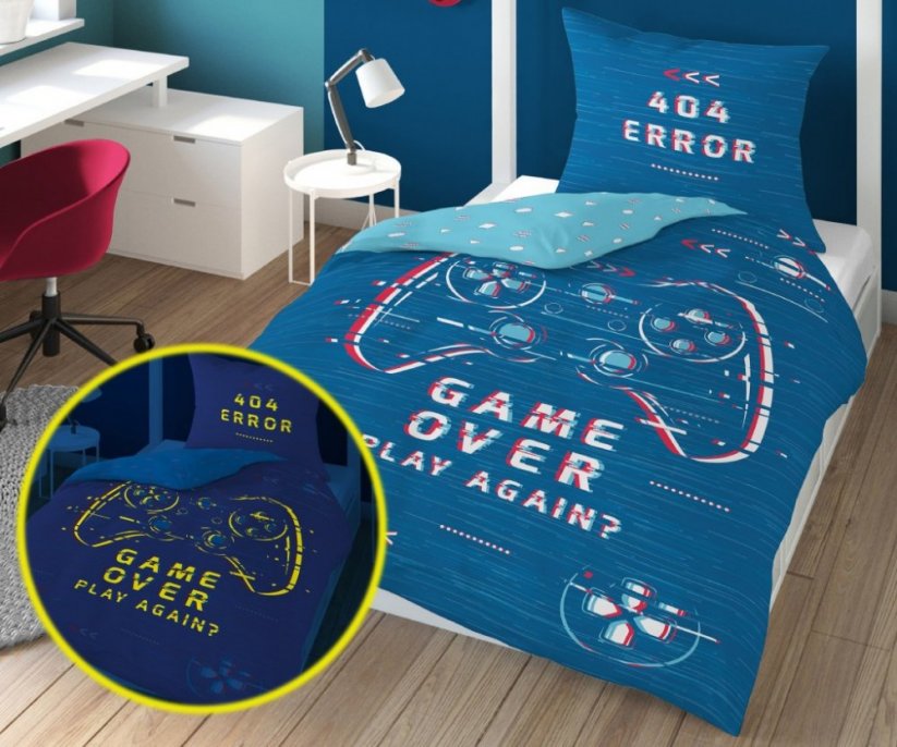 Detské posteľné obliečky svietiace v tme s motívom GAME OVER