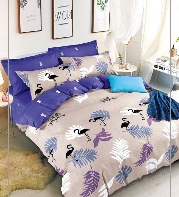 Lenjerie de pat cu două fețe - violet-bej