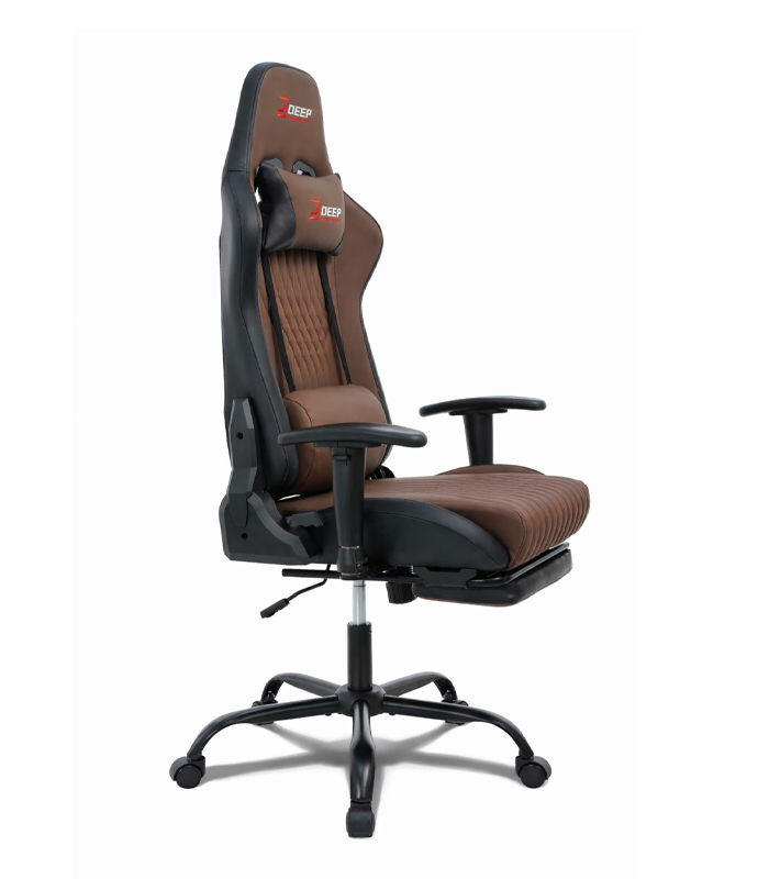 Ergonomická herní židle s opěrkou nohou a polohovacím mechanismem - hnědá ekokůže