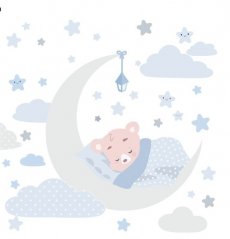Okouzlující dětská nálepka na zeď spinkající medvídek na noční obloze