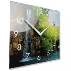 Dekorační skleněné hodiny 30 cm s vodopádem