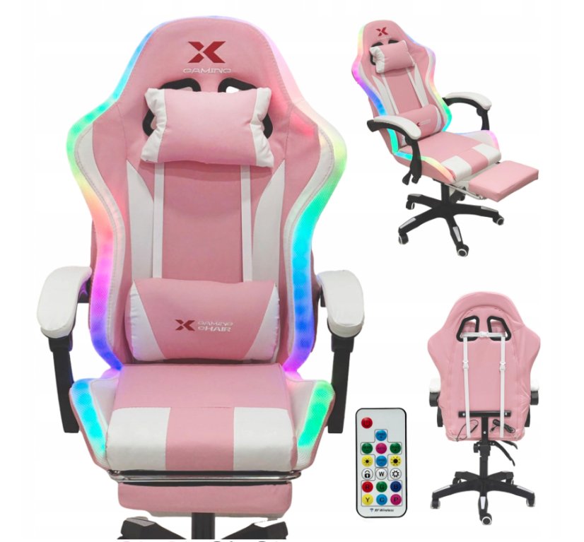Herné LED kreslo Xgaming s podnožkou - ružové