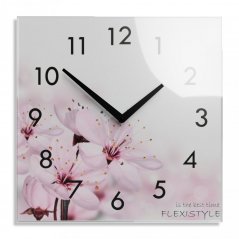Декоративен стъклен часовник с мотив цъфнали цветя, 30 см