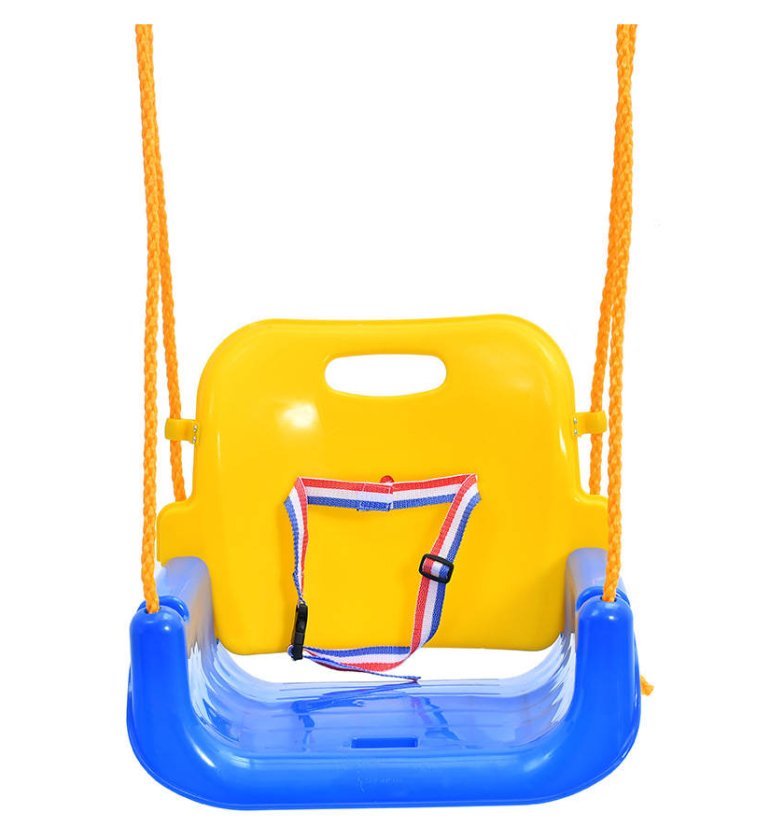 Detská plastová hojdačka so zábranou modrá