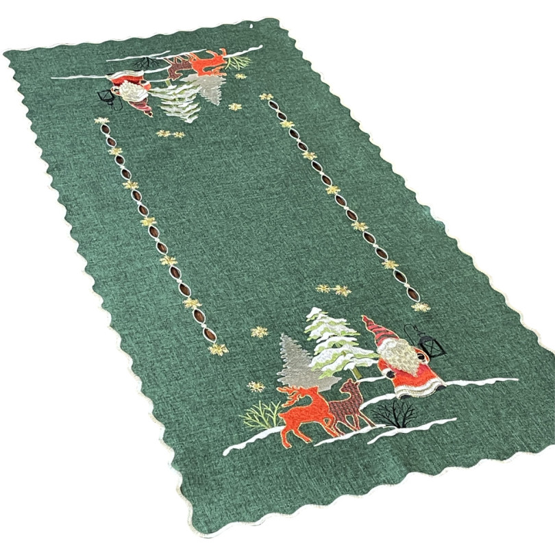 Božićni zeleni šal s vezom vilenjaka i sobova