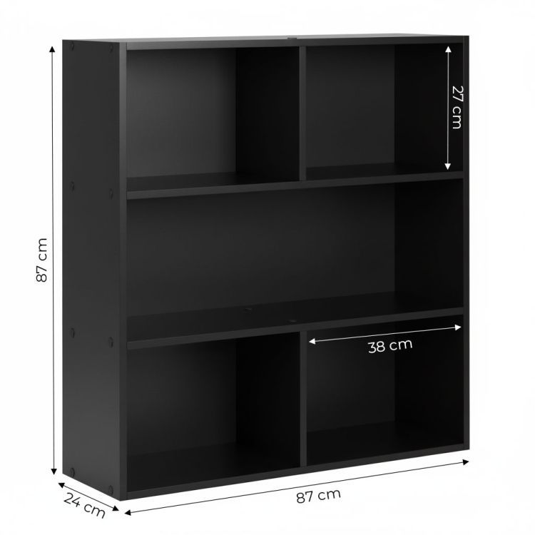 Moderný čierny regál – trojposchodová polica na knihy, dekorácie a hračky