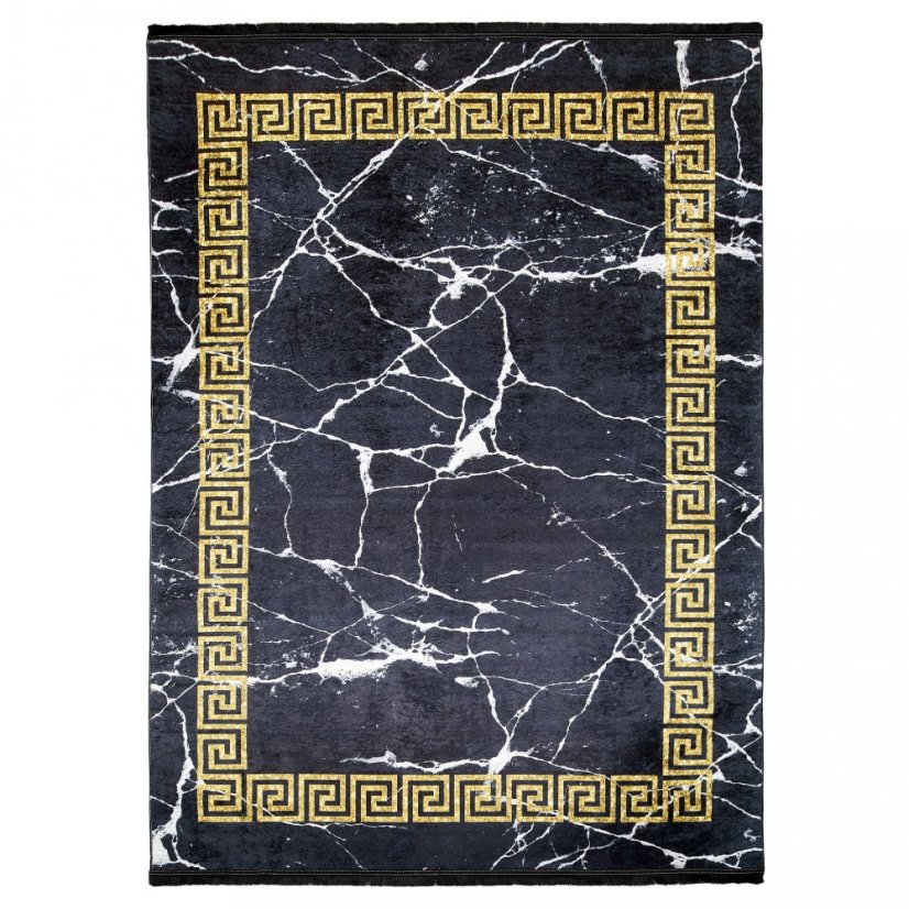 Covor trend negru cu model geometric auriu