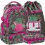 Schöner grün-pinker Schulrucksack mit Federmäppchen und Tasche