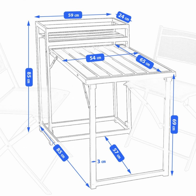 Zostava skladacieho balkónového nábytku v čiernej farbe 