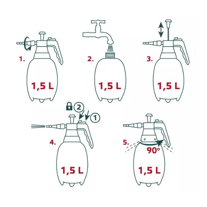 Kerti permetezőgép sárgaréz fúvókával, 2,5 bar - 1,5 l
