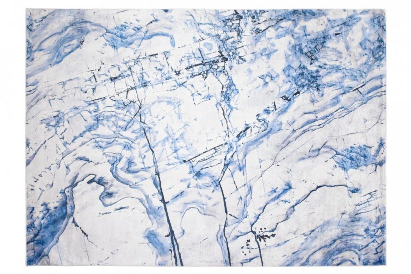 Jednoduchý bielo-modrý koberec s abstraktným vzorom