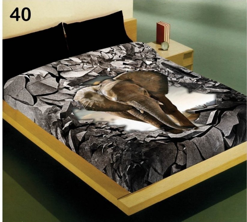 Moderná tmavosivá deka na jednu posteľ s motívom slona