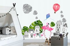 Exotická nálepka do dievčenskej izby s motívom plameniakov 60 x 120 cm