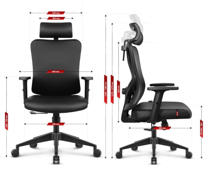 Sedia ergonomica per ufficio HC-1041 - nera, con poggiatesta regolabile e supporto lombare