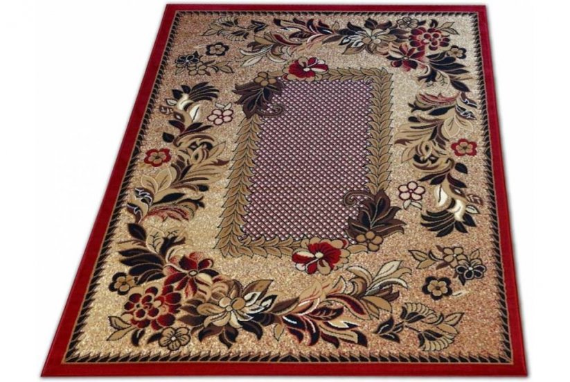 Crveno-smeđi tepih s cvjetnim motivom - Veličina: Širina: 120 cm | Duljina: 170 cm