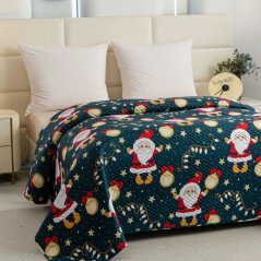 Zelený prešívaný vianočný prehoz na posteľ s motívom Santa Clausa