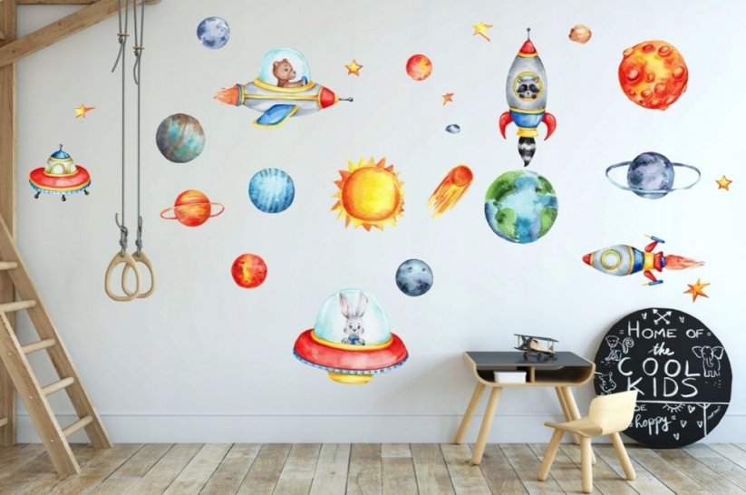 Barvita otroška stenska nalepka z motivom vesolja - Velikost: 80 x 160 cm