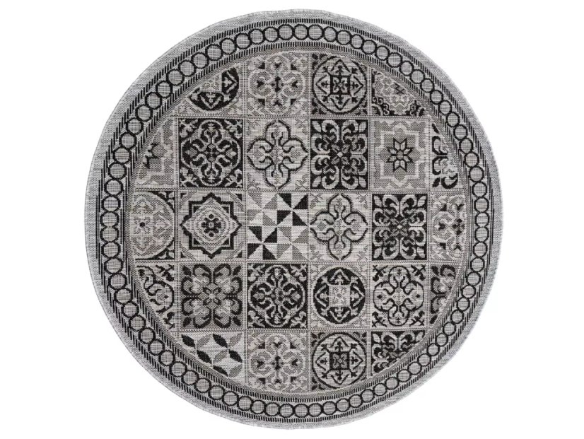 Sivý okrúhly koberec MELISSA so vzorom porto dlaždíc
