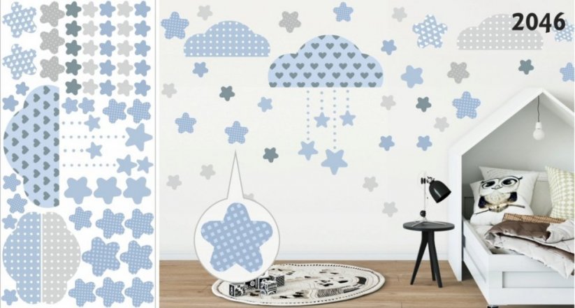 Autocolant decorativ de perete pentru bebeluși, cu nori albaștri - Mărimea: 120 x 240 cm