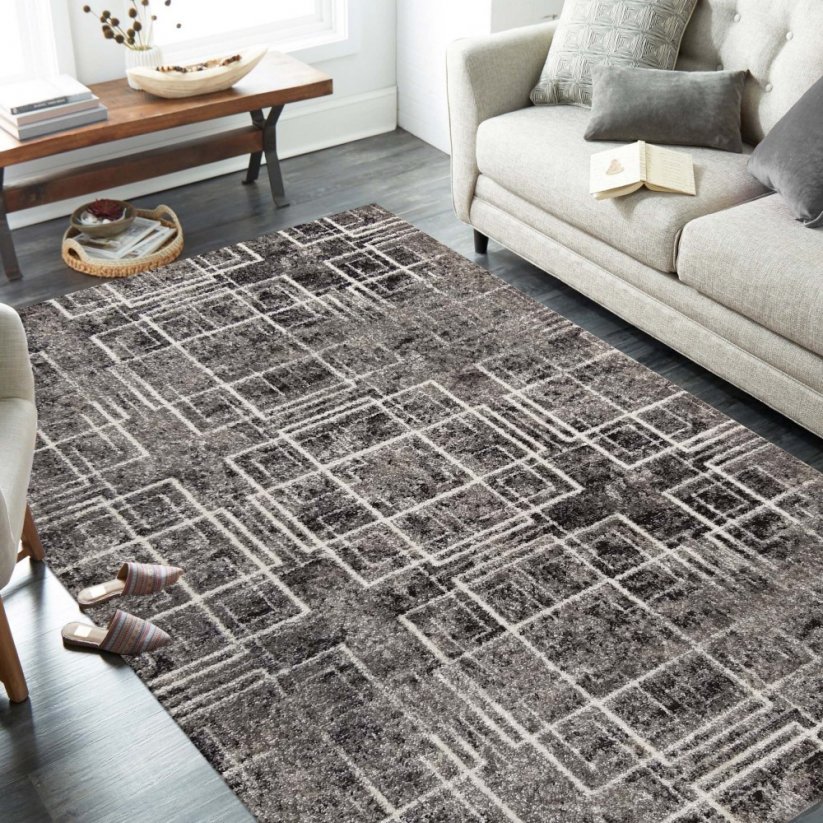 Качествен сив килим с мотив на квадрати