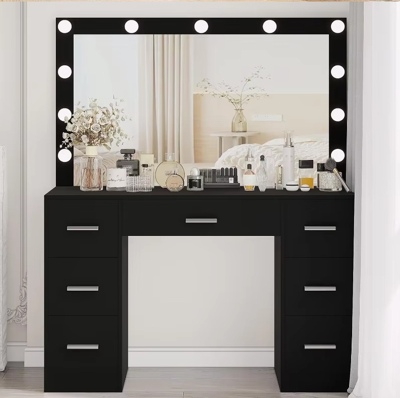 Velký toaletní stolek s osvětlením 80 x 40 x 110 cm černý